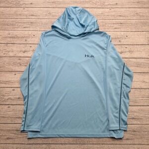 HUK Hoodie Men's Medium Blue Mesh Lined Long Sleeve Fishing Performance Outdoor